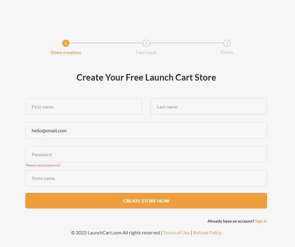 Create your launch cart store