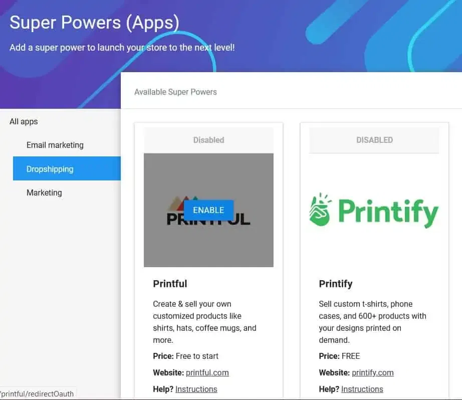 Launch Cart Printful Integration