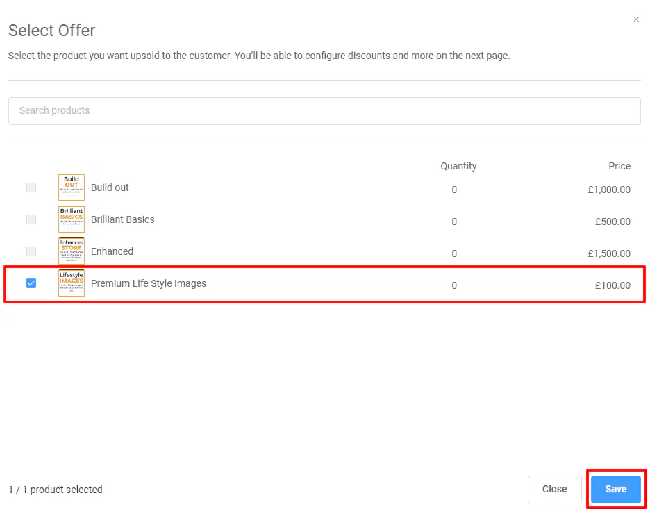 Order Bumps and Upsells -product list