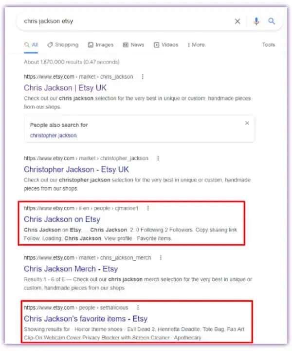 Search on Google for Etsy Use