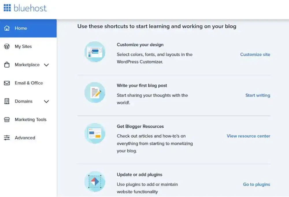 Bluehost Dashboard - Best Budget Blogging Tools