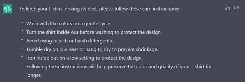 Etsy ChatGPT Care Instructions