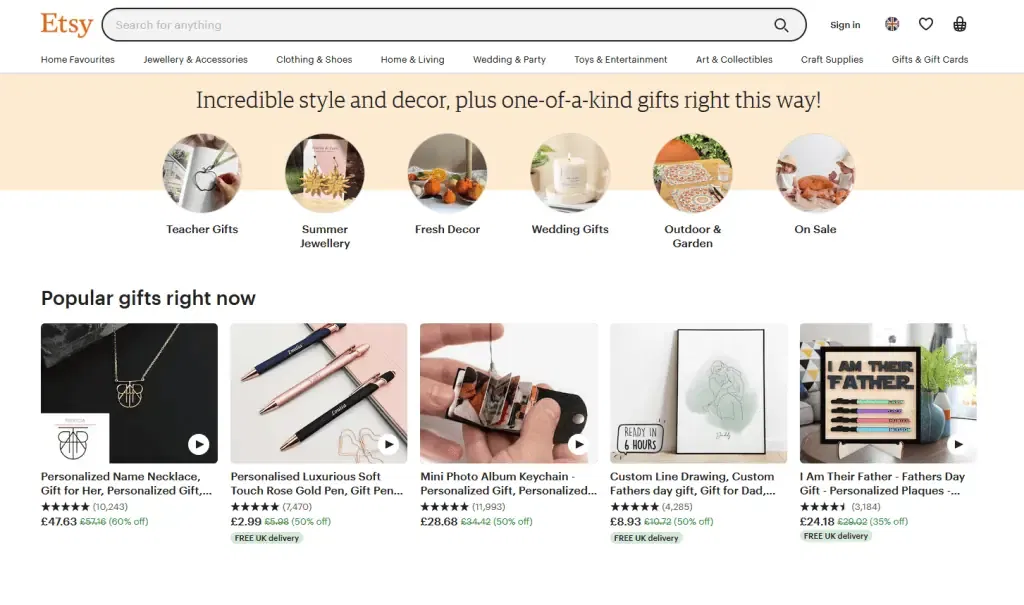 Etsy homepage