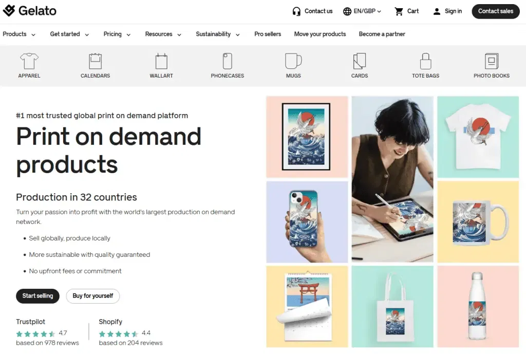 Gelato.com home page screen shot