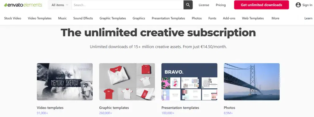 Envato Elements homepage