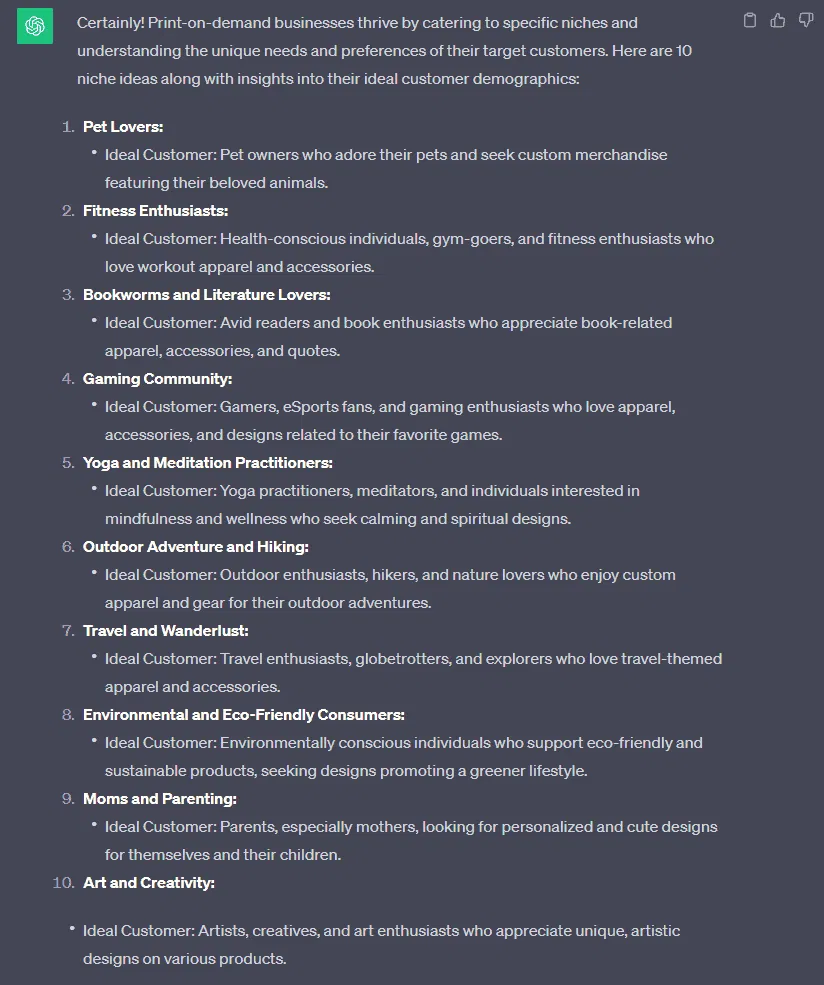 POD niche ideas - Chat GPT