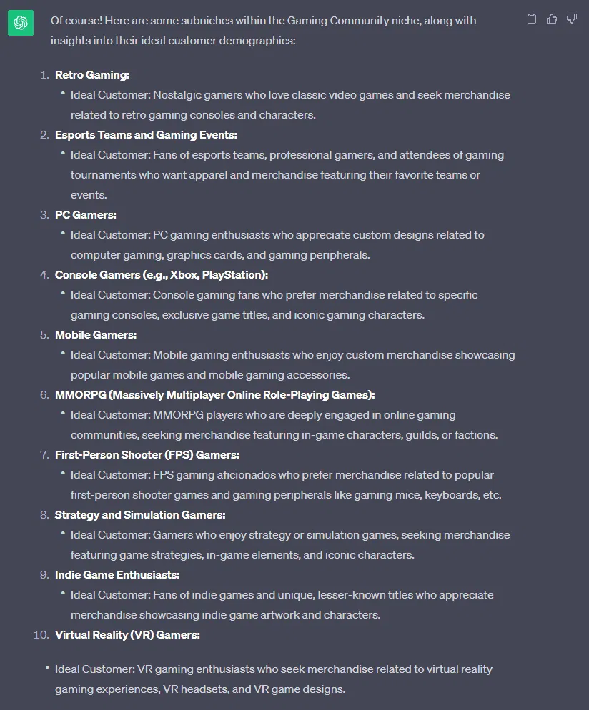Chat GPT Sub Niche Ideas