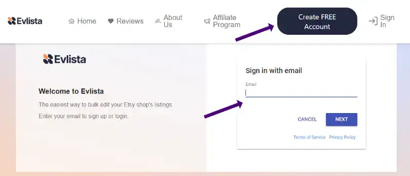 Evlista Sign Up