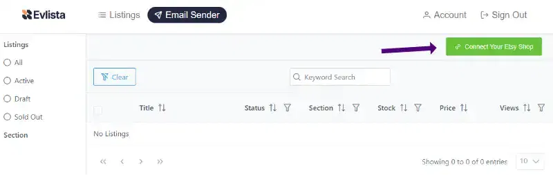 Evlista connect your etsy shop