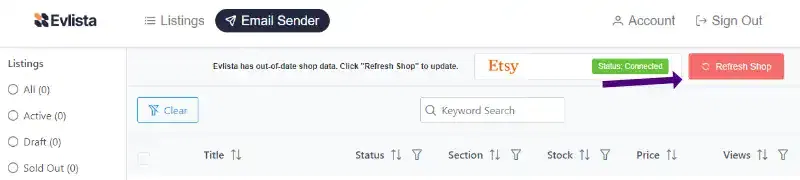 Evlista Refresh etsy shop
