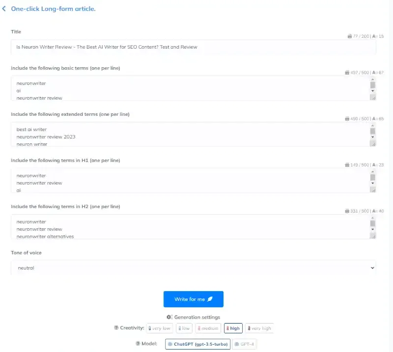 One Click blog writer