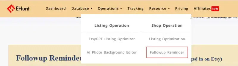 EtsyHunt Followup reminder
