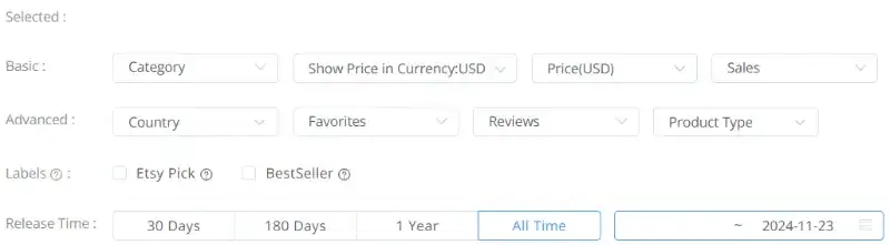 EtsyHunt Product Search Filters