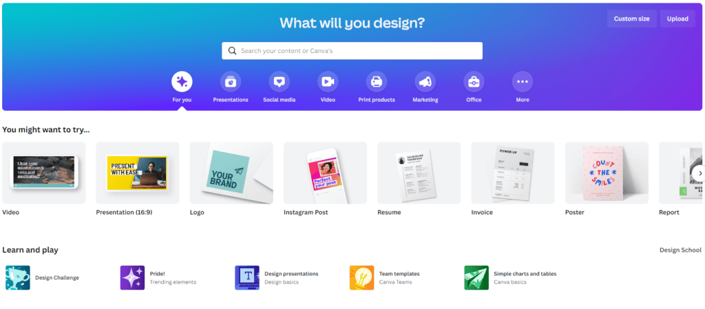 Canva homepage