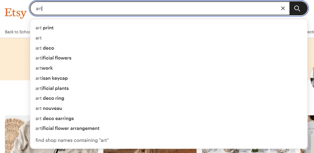 Etsy Search Bar