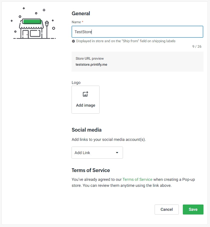 Printify Pop-up store settings