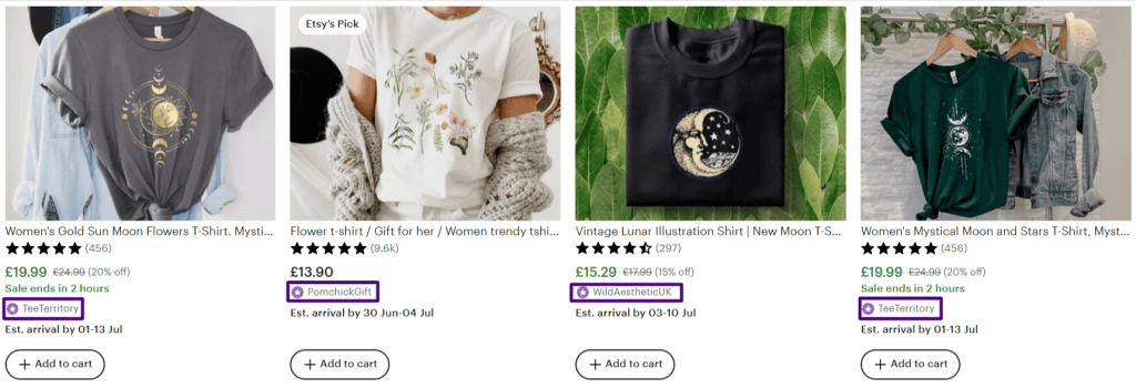 Etsy search results highlighting star seller badge