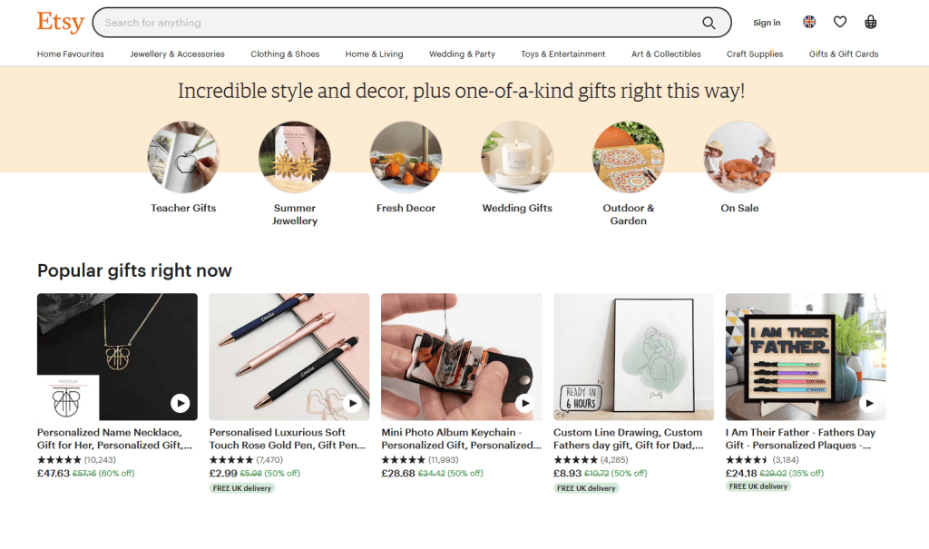 Etsy homepage