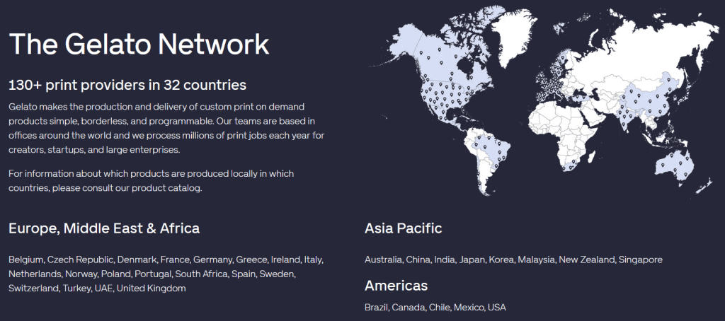 Gelato Fulfillment Locations