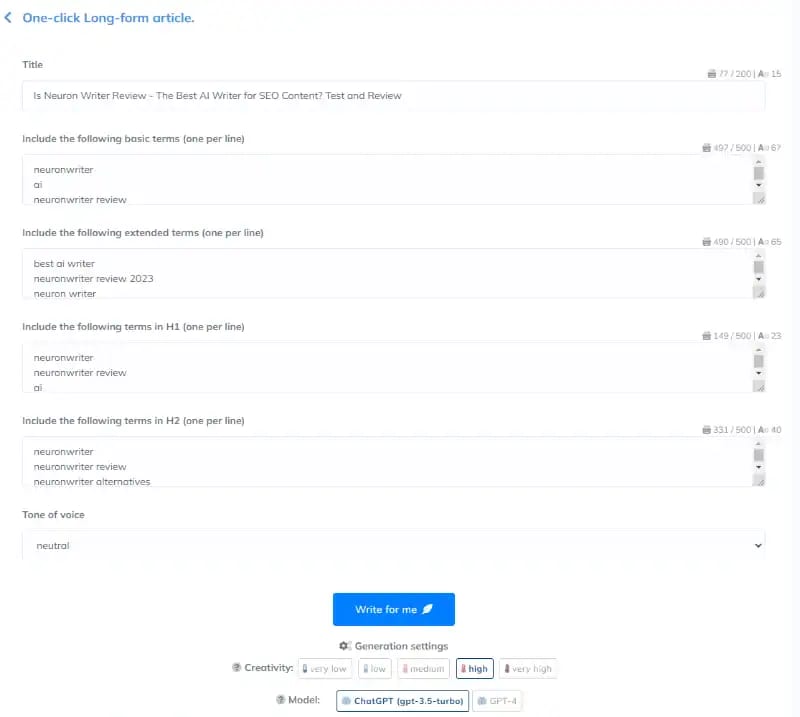 One Click blog writer