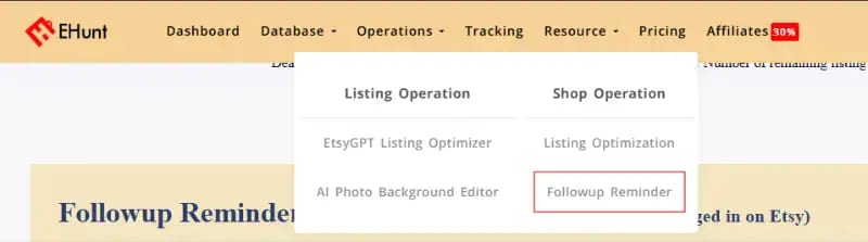 EtsyHunt Followup reminder